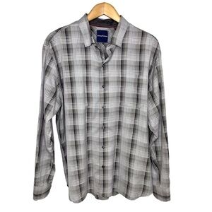 Tommy Bahama Shadow Ridge Plaid Button Down Shirt Gray Size XL Long Sleeve